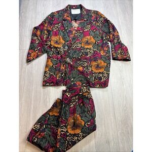 Rare!! Vintage 1990's Floral 2 Piece Set Linen Blazer Cardigan & Skirt Sz 18 UK